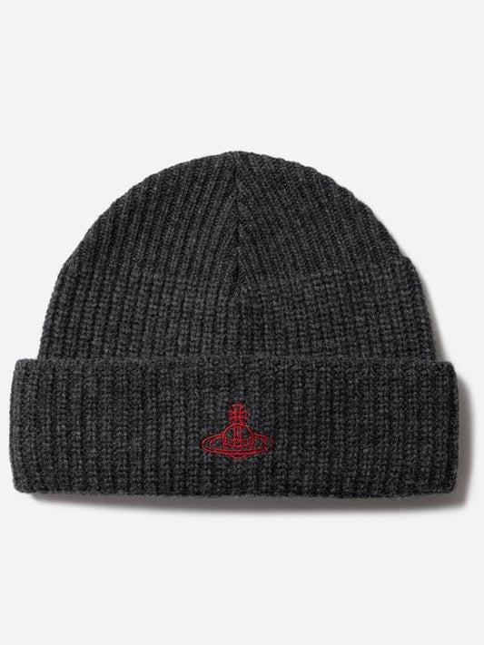 Sporty ORB Logo Beanie Gray Melange Color - VIVIENNE WESTWOOD - BALAAN 1