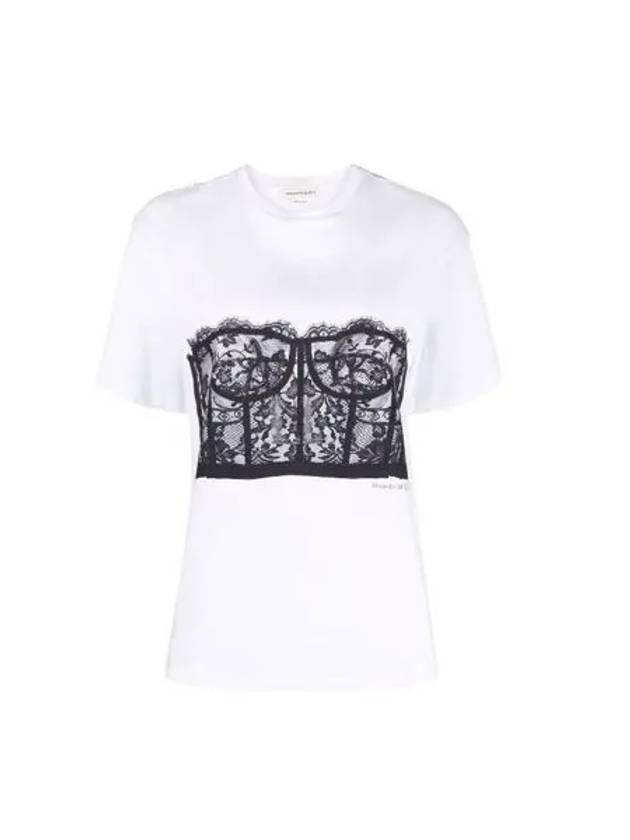 Lace Corset Print Short Sleeves T-Shirt White - ALEXANDER MCQUEEN - BALAAN 2