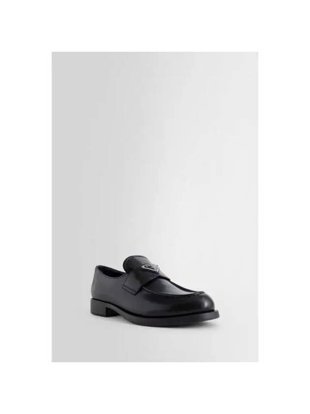 Triangle Logo Brush Leather Loafers Black - PRADA - BALAAN 3