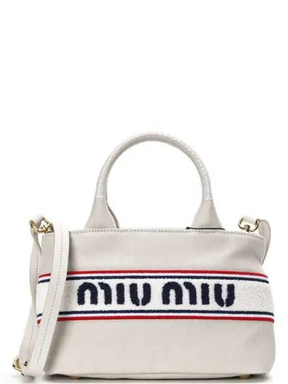 embroidered logo canvas handbag chalk - MIU MIU - BALAAN 2