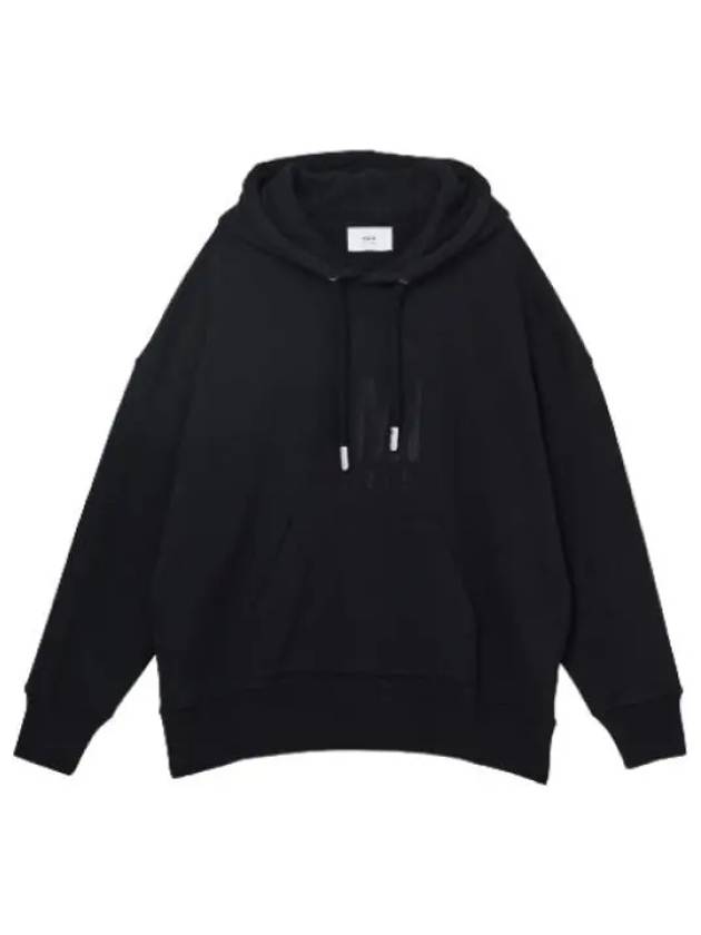 Logo embroidered hooded black sweatshirt - AMI - BALAAN 1