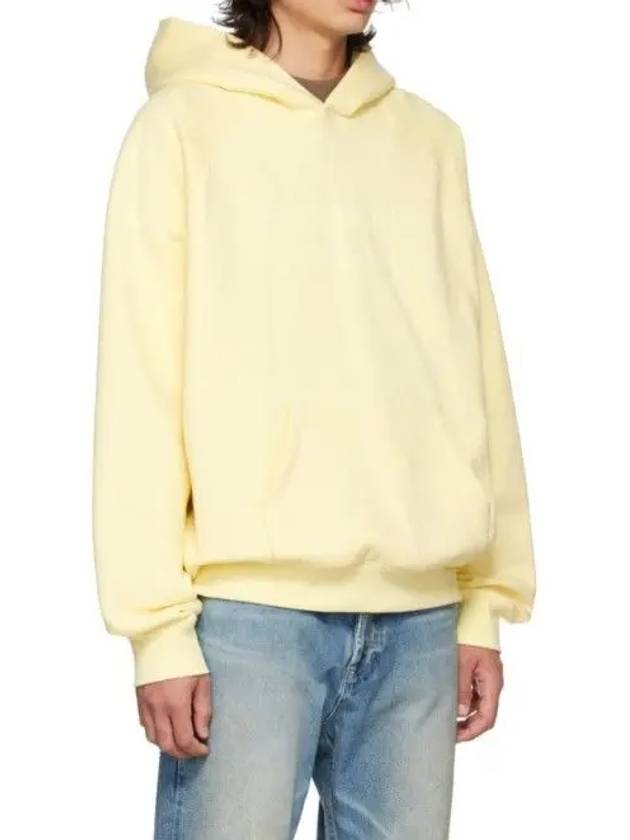 Essential Fear of God Logo Flock Kangaroo Pocket Hooded Sweatshirt Yellow - FEAR OF GOD ESSENTIALS - BALAAN 2