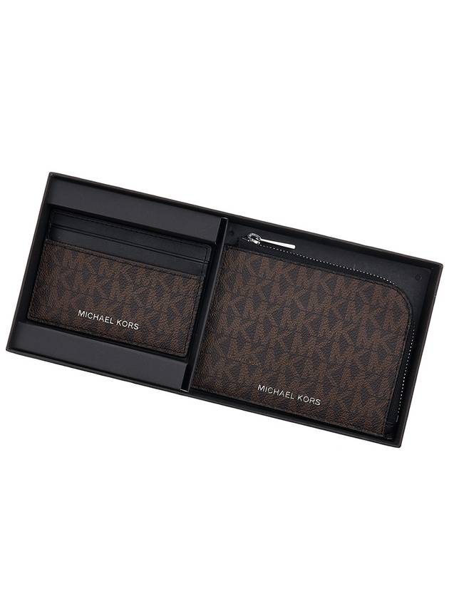 Hudson Logo 2-in-1 Canvas Card Wallet Black Brown - MICHAEL KORS - BALAAN 10