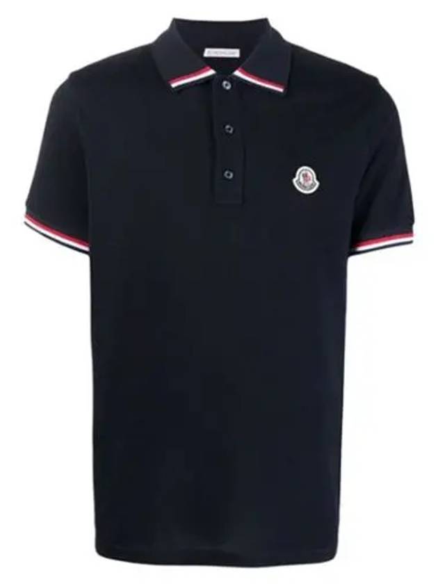 Logo Patch Three-Line Collar Short Sleeve Polo Shirt Navy - MONCLER - BALAAN 2