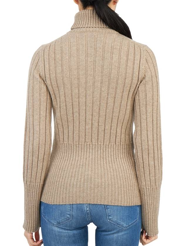 Ribbed Knit Turtleneck Beige Turf Melange - TORY BURCH - BALAAN 5