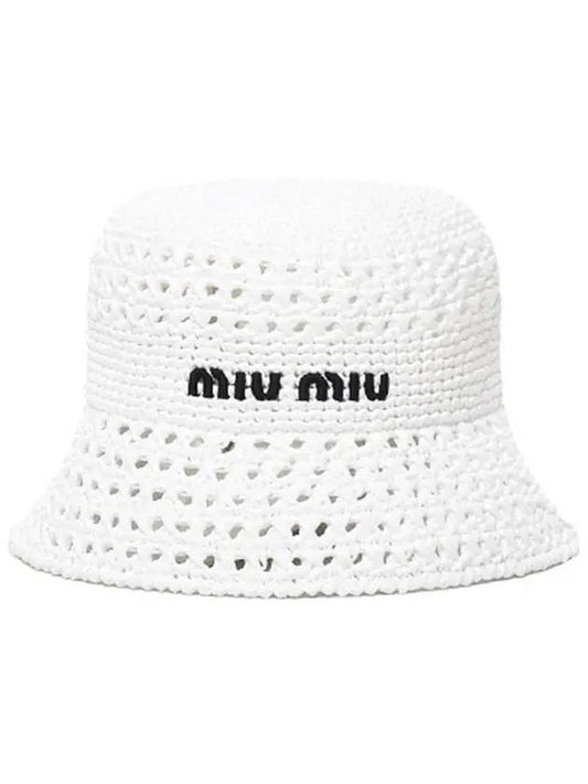 Women's Viscose Raffia Bucket Hat White - MIU MIU - BALAAN 2