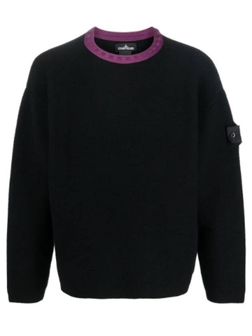 22FW Stone Island Shadow Project Crenneck Black Wool Knit Sweater 77195042U - STONE ISLAND - BALAAN 1