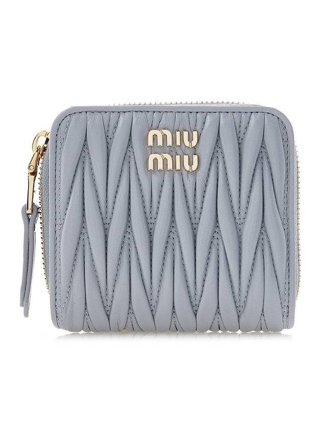 Matelasse Logo Zip Around Half Wallet Cornflower Blue - MIU MIU - BALAAN 1