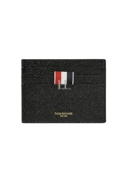 Pebble Grain Leather Stripe Note Compartment Card Wallet Black - THOM BROWNE - BALAAN 2