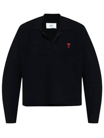 Small Heart Long Sleeve Polo Shirt Black - AMI - BALAAN 2