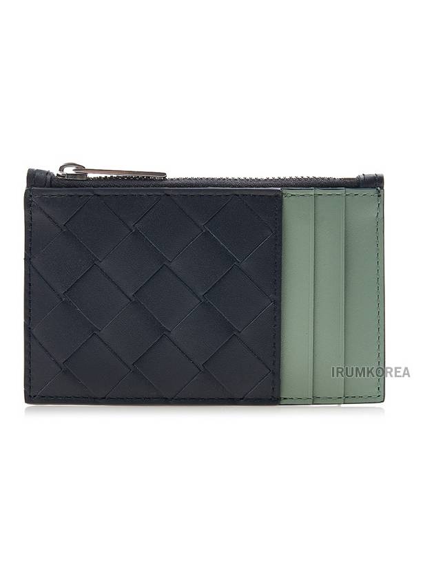 Intrecciato Zippered Leather Card Wallet Black Green - BOTTEGA VENETA - BALAAN 2