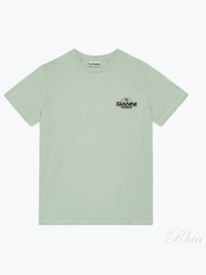 Logo Print Relaxed Fit Short Sleeve T-Shirt Aqua Form - GANNI - BALAAN 2