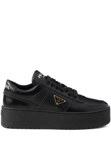 Downtown Bold Leather Low Top Sneakers Black - PRADA - BALAAN 1