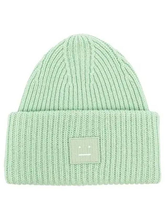 Face Patch Ribbed Wool Beanie Spring Green - ACNE STUDIOS - BALAAN 2