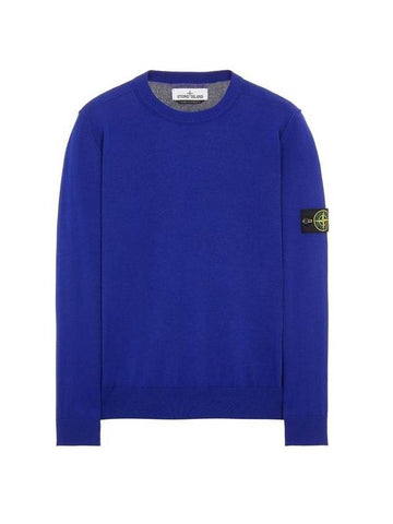 Wappen Patch Crew Neck Soft Cotton Knit Top Purple Blue - STONE ISLAND - BALAAN 1