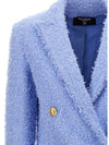 Double Breasted Tweed Blazer Jacket Light Blue - BALMAIN - BALAAN 4