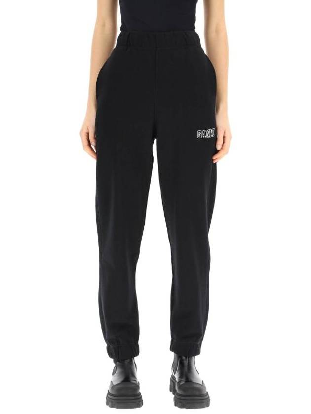 Side Logo Cotton JoGGer Track Pants Black - GANNI - BALAAN 3