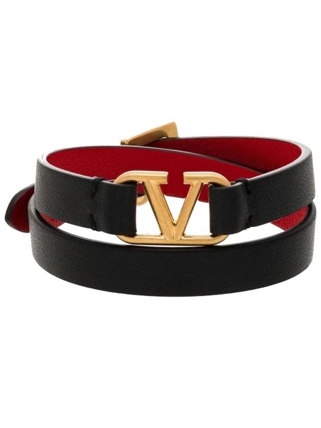 V logo signature double strap bracelet black pure red - VALENTINO - BALAAN 2