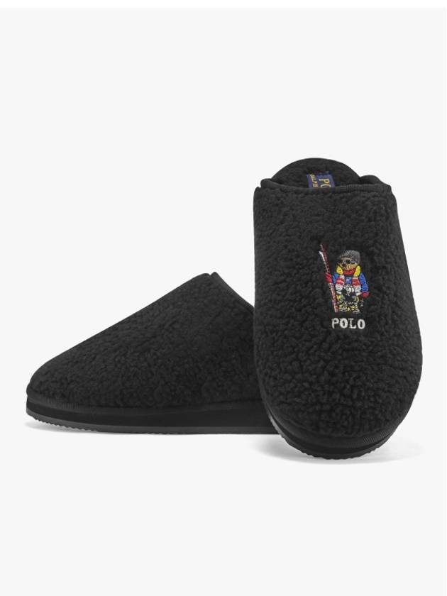 Embroidered Logo Slippers Black - POLO RALPH LAUREN - BALAAN.