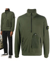 Men's Pocket Half Zip Up Sweatshirt Dark Green - STONE ISLAND - BALAAN 2