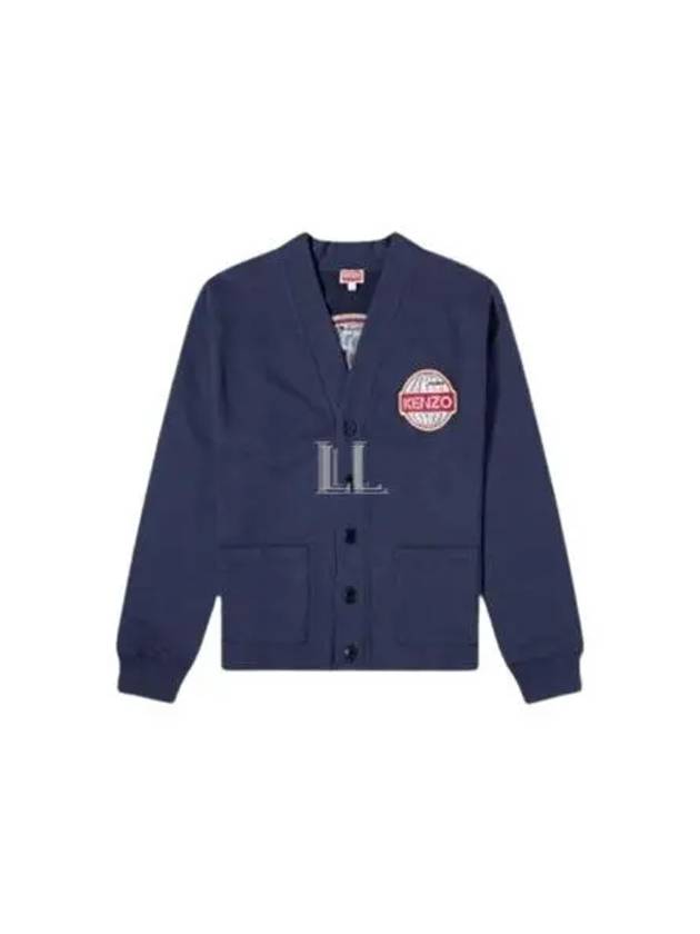 Logo Patch Jersey Cotton Cardigan Navy - KENZO - BALAAN 2