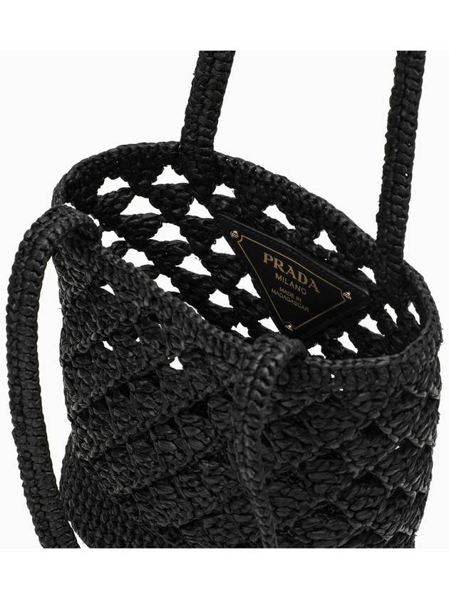 Woven Fabric Crochet Tote Bag Black - PRADA - BALAAN 6