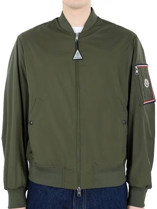 Men's Bharani Logo Patch Bomber Jacket Olive - MONCLER - BALAAN 3