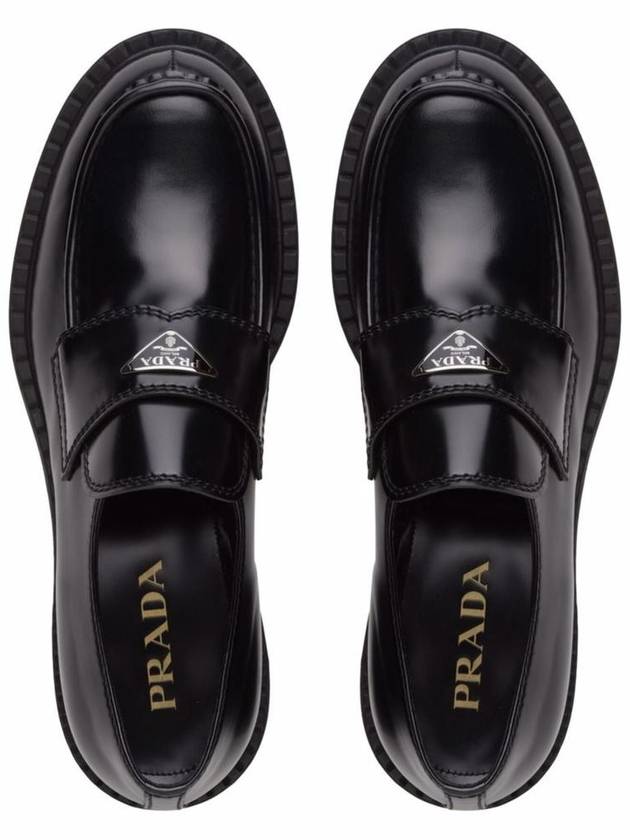 Chocolate Brushed Leather Loafers Black - PRADA - BALAAN 5