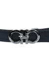 Silver Gancini Reversible Leather Belt Ultramarine Black - SALVATORE FERRAGAMO - BALAAN 9