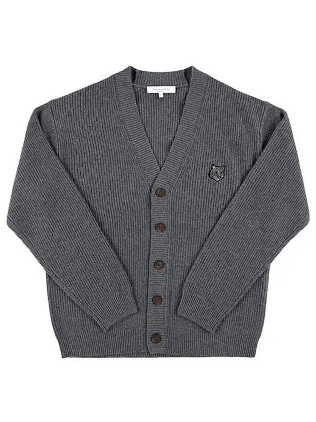 Bold Fox Head Patch Comfort Ribbed Cardigan Grey Melange - MAISON KITSUNE - BALAAN 3