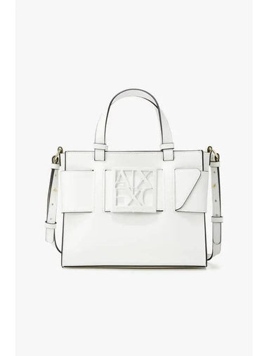 Women s Square Logo Belt Medium Tote Bag White - ARMANI EXCHANGE - BALAAN 1