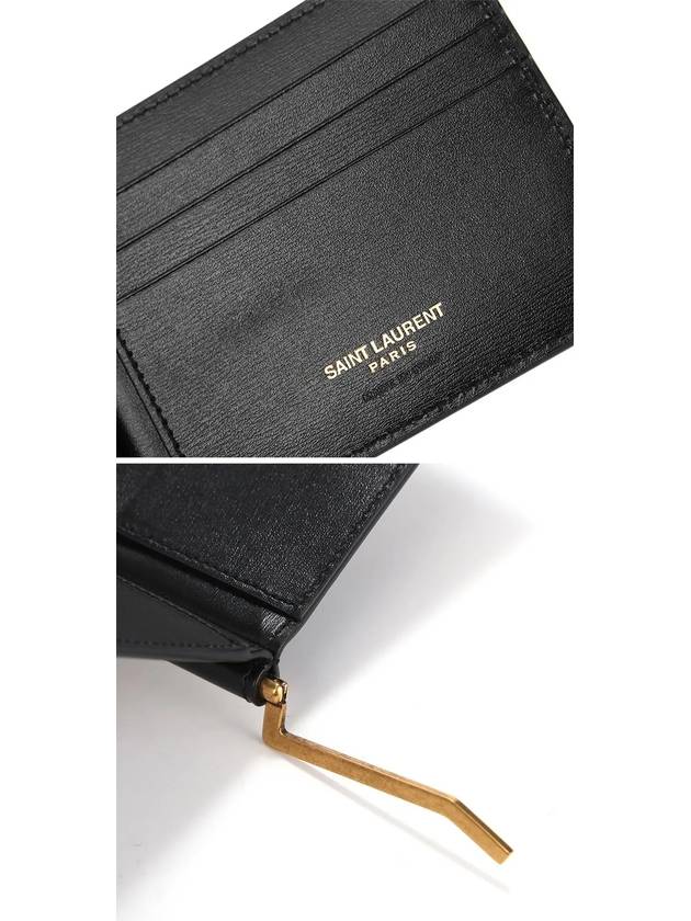 Tiny Cassandre Gold Monogram Logo Money Clip Card Wallet Black - SAINT LAURENT - BALAAN 5