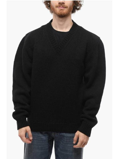 V-Neck Wool Knitted Sweater Black - PRADA - BALAAN 2