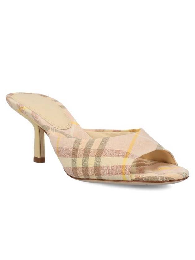 Mews Checked Linen Blend Low Kitten Heel Mule Teacup - BURBERRY - BALAAN 3