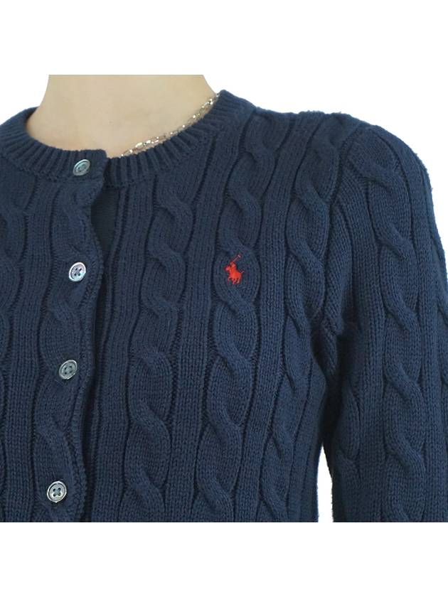 Women's Embroidered Logo Pony Cable Cardigan Navy - POLO RALPH LAUREN - BALAAN 9