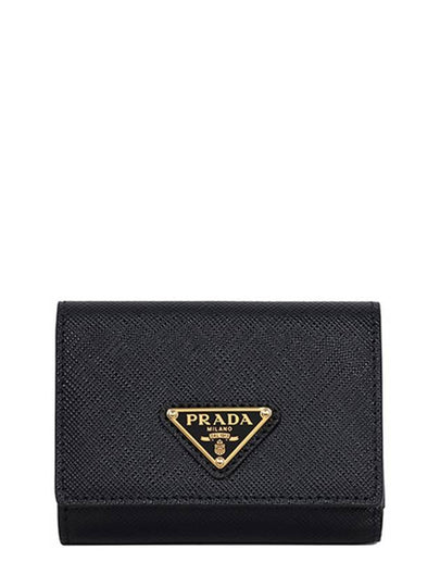 Women's Triangle Logo Saffiano Compact Half Wallet Black - PRADA - BALAAN 2