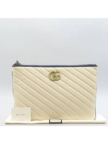 573814 White color leather GG Marmont Matelasse clutch - GUCCI - BALAAN 1