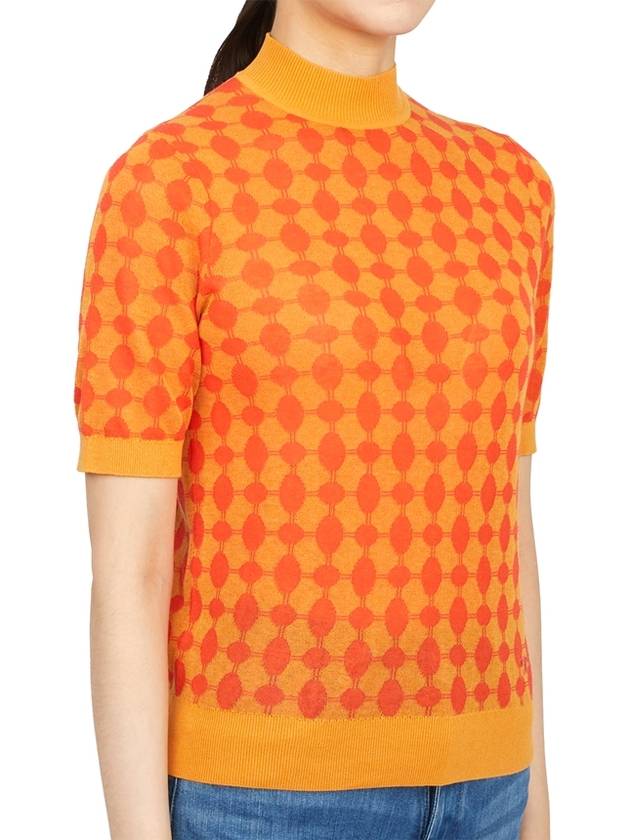 Jacquard Short Sleeve Knit Top Orange - TORY BURCH - BALAAN 4