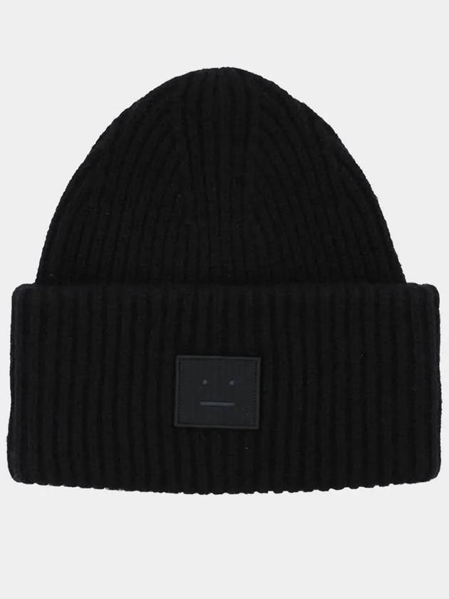 Face Patch Ribbed Wool Beanie Black - ACNE STUDIOS - BALAAN 2