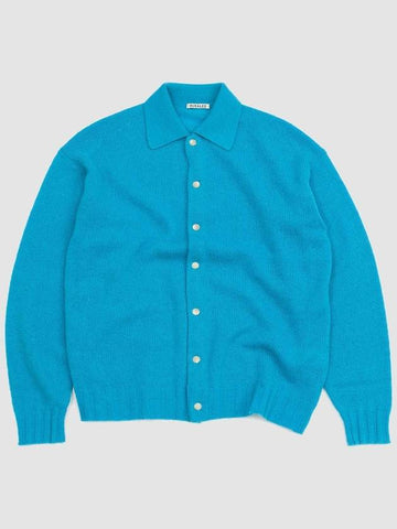 SHETLAND WOOL CASHMERE KNIT CARDIGAN (A23AC01SC TURQUOISE BLUE) - AURALEE - BALAAN 1