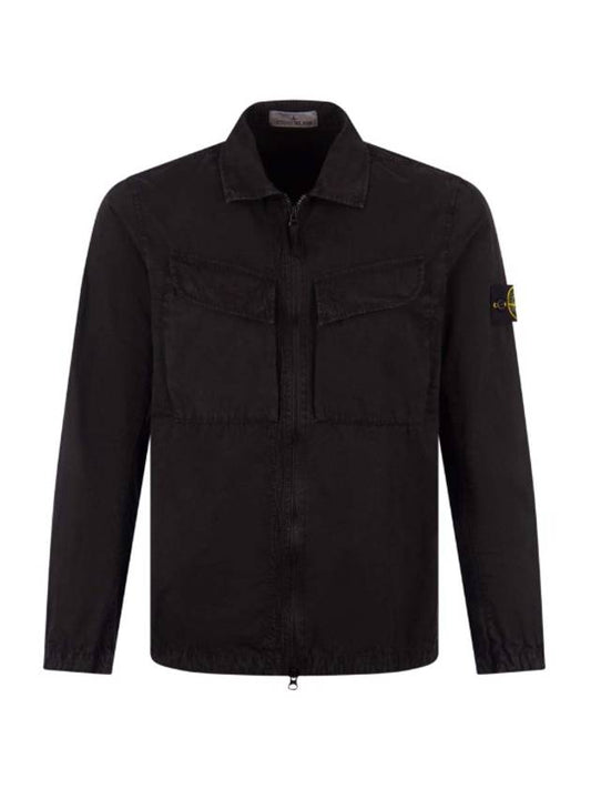 Men's Brushed Cotton Canvas Shirt Jacket Black - STONE ISLAND - BALAAN.
