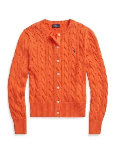 Women's Embroidered Logo Pony Cable Cardigan Orange - POLO RALPH LAUREN - BALAAN 2