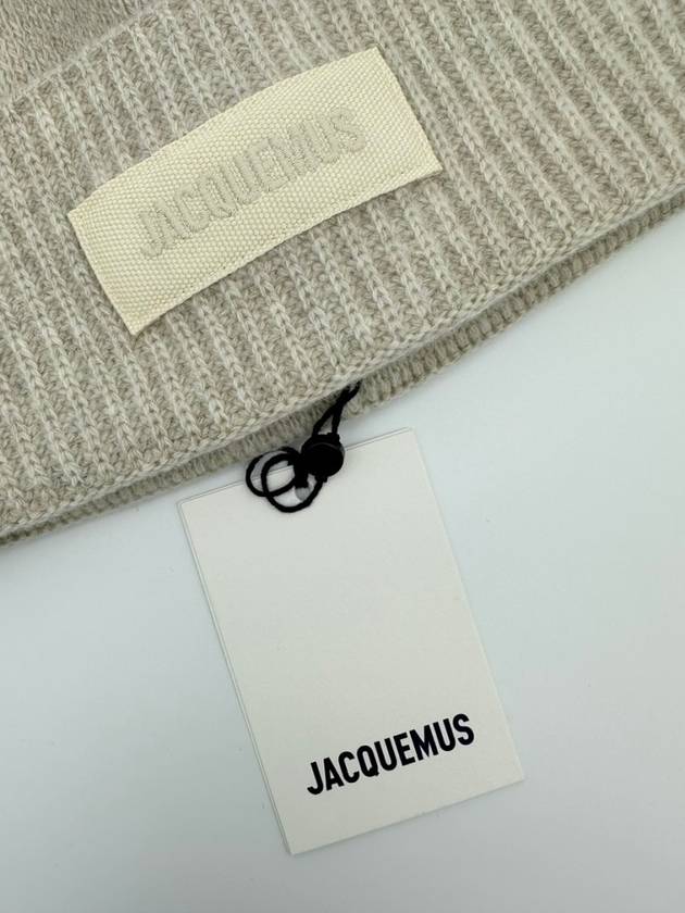 Le Bonnet Grosgrain Logo Patch Beanie Beige - JACQUEMUS - BALAAN 8