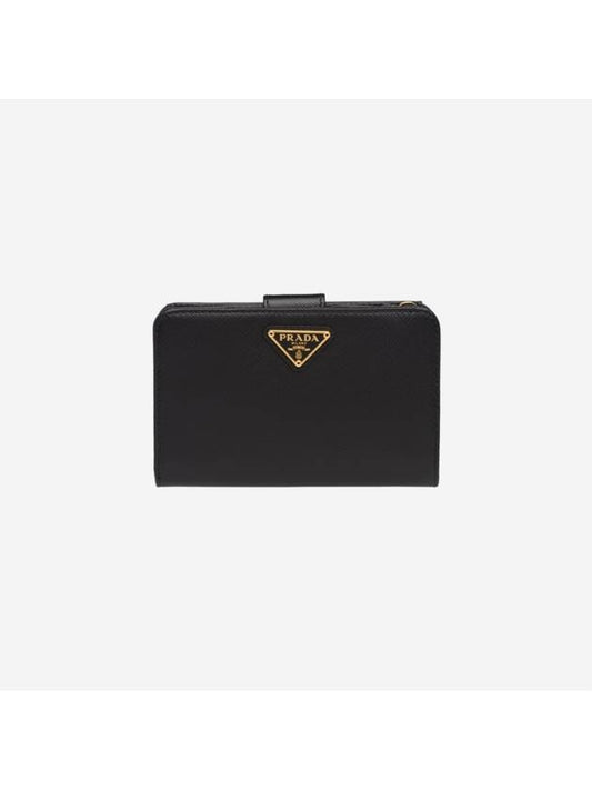 Saffiano Triangular Logo Medium Wallet Black - PRADA - BALAAN