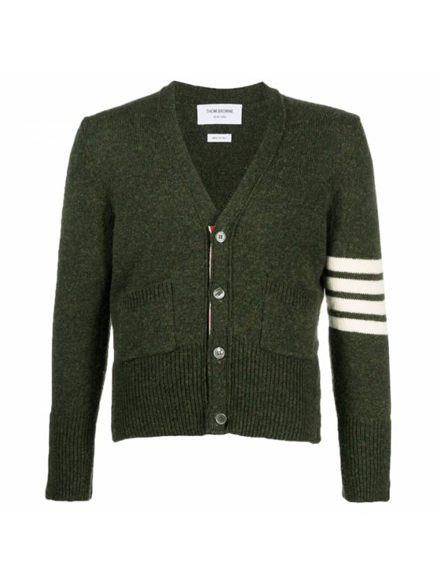 Men's Stitch Classic Shetland V-Neck Wool Cardigan Dark Green - THOM BROWNE - BALAAN 1