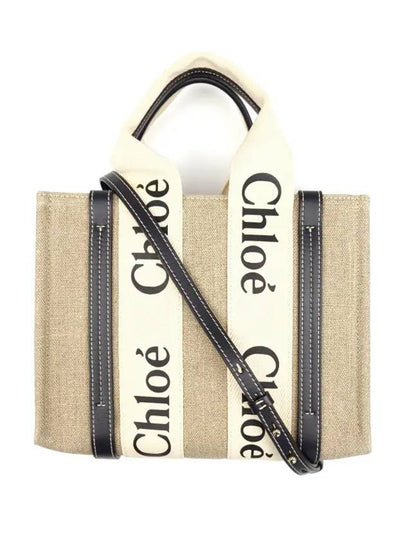 Woody Small Canvas Tote Bag Navy Beige - CHLOE - BALAAN 2