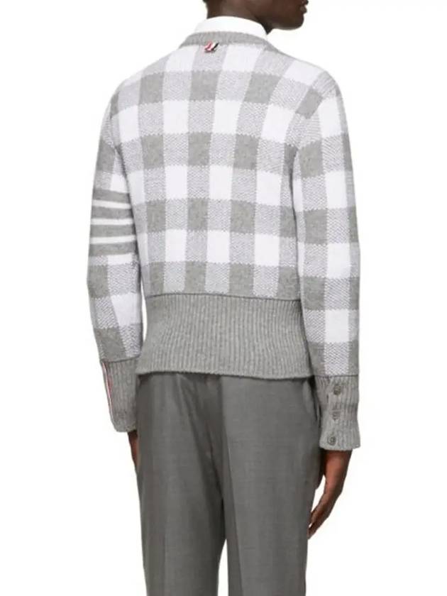 Men's 4 Bar Gingham Check Jacquard Knit Top Grey - THOM BROWNE - BALAAN 4