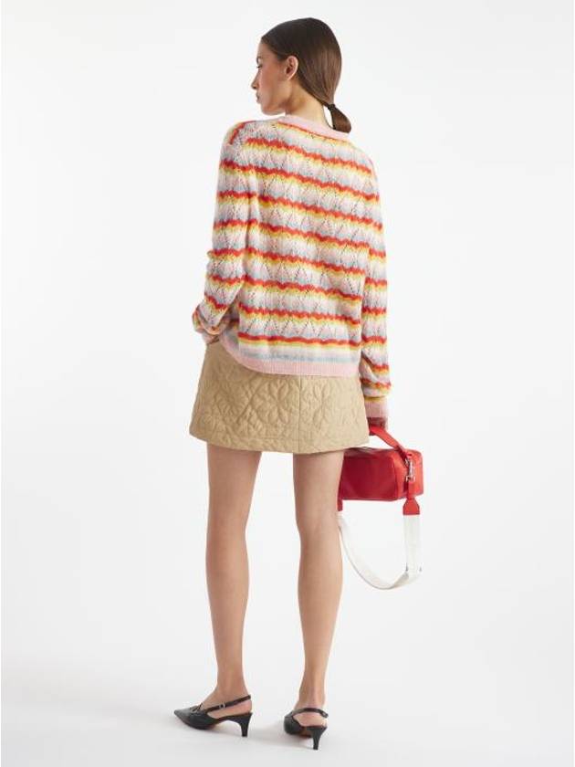 Striped Alpaca Lace V-Neck Cardigan Pasture Rose Wild Strawberry - MAISON KITSUNE - BALAAN 3