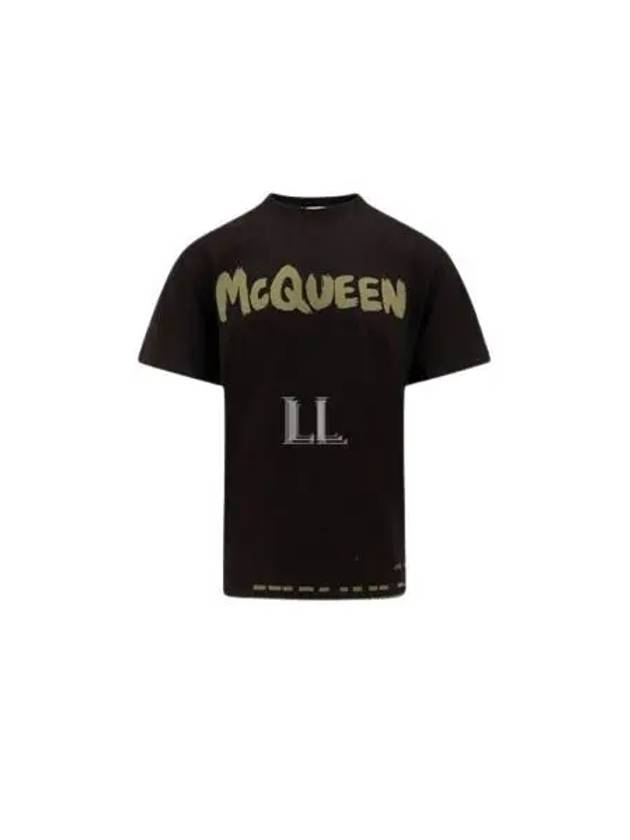 Men's Graffiti Logo Short Sleeve T-Shirt Black - ALEXANDER MCQUEEN - BALAAN 2