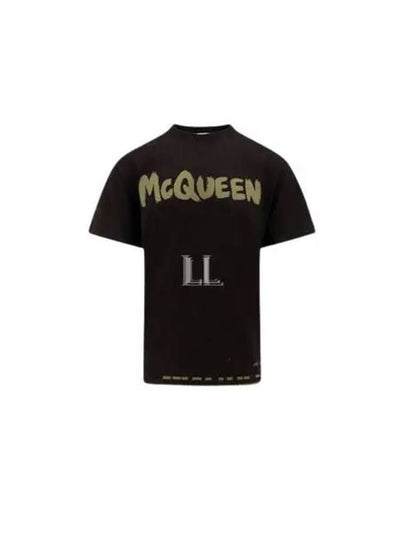 Men's Graffiti Logo Short Sleeve T-Shirt Black - ALEXANDER MCQUEEN - BALAAN 2